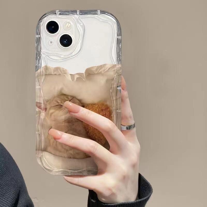 Sleeping cat apple 15promax mobile phone case iPhone14/13/11 cream case xr/xs transparent 8 soft case