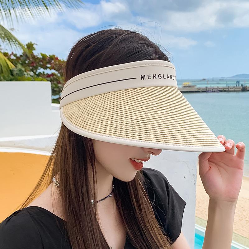 Straw empty top hat women's summer fashion versatile leisure style enlarged widened brim sun hat vacation outdoor sun protection hat