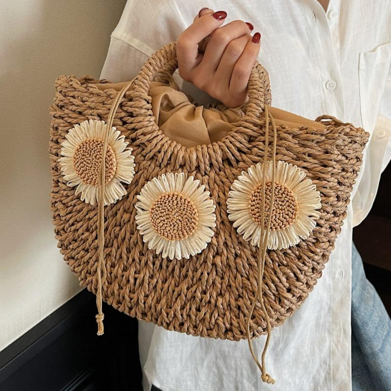 Korean Vegetable Basket Hand-woven Bag Seaside Vacation Beach Bag Large Capacity Hand-held Straw Bag