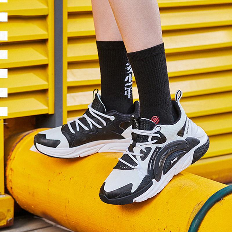 New LiNing Spark Mid Top Casual Shoes Women's Black White AGLR018-2