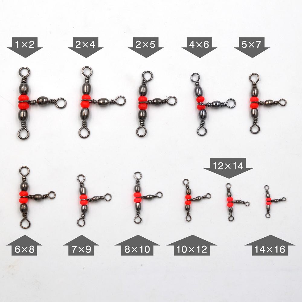 MNFT 20 Stück 11 Größen 3-Wege T-Drehgelenk Barrel Swivel Verbinder Rote Perlen Triple Swivel Kreuzleine Angelzubehör Angelzubehör