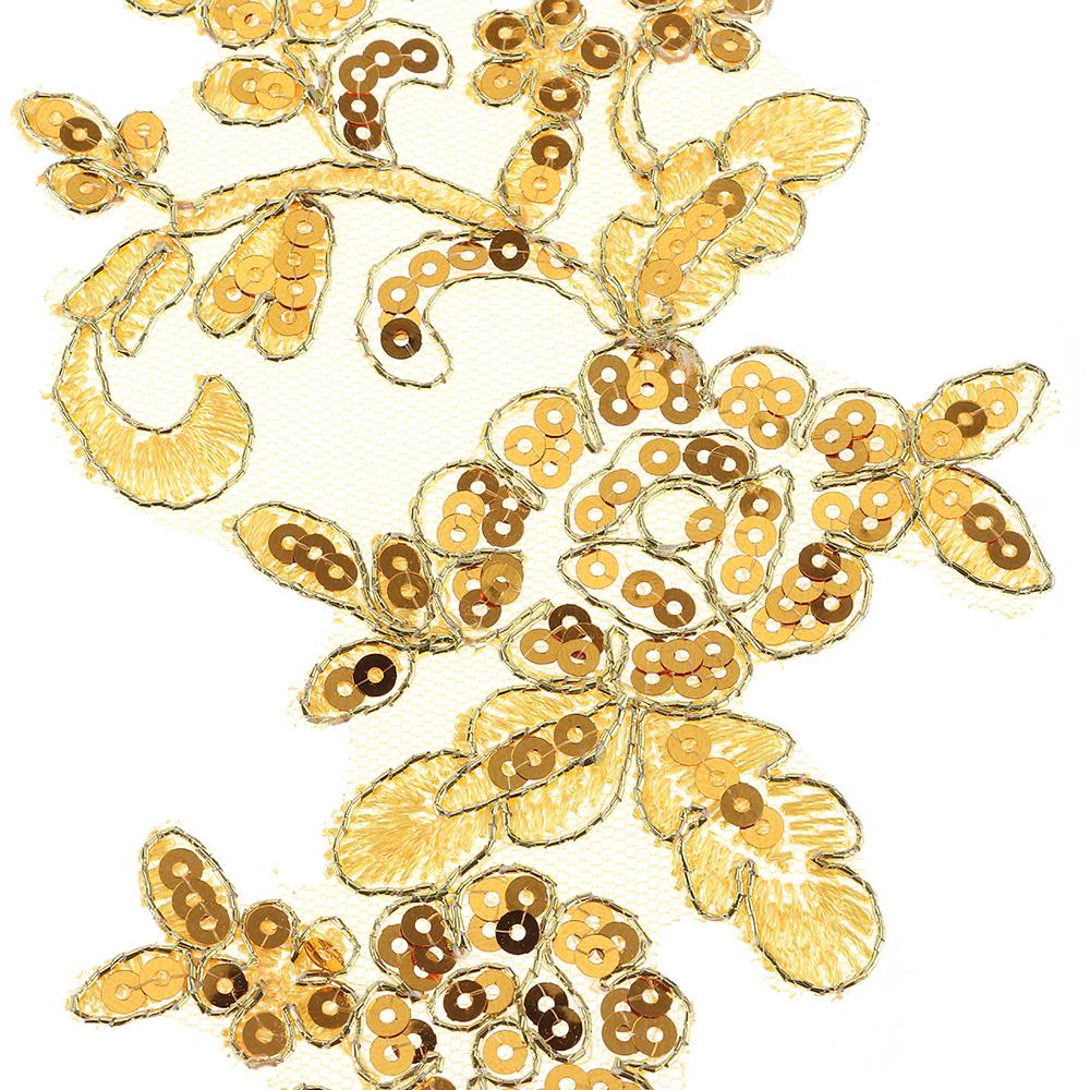 2Pairs Gold Embroidery  Lace Motif Flower  Crafts