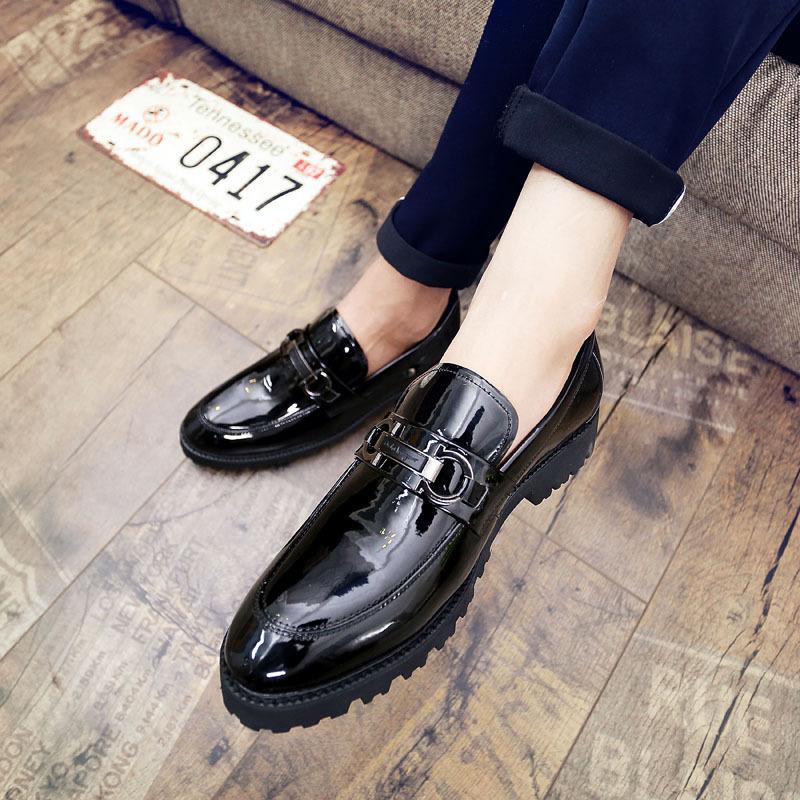 Дешевые лакированные блестящие чехлы на ноги остроносые маленькие кожаные туфли британский повседневный парикмахер 38 чёрный