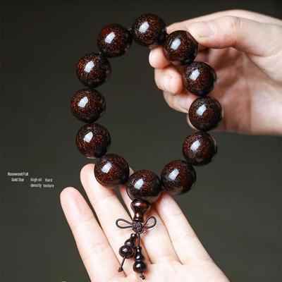 Cadena de Cuentas de Oración de Sándalo Rojo de Hoja Pequeña - Material Viejo Venus, Alta Densidad de Aceite, Unisex, Decoración Regalo Estilo Chino Nuevo
