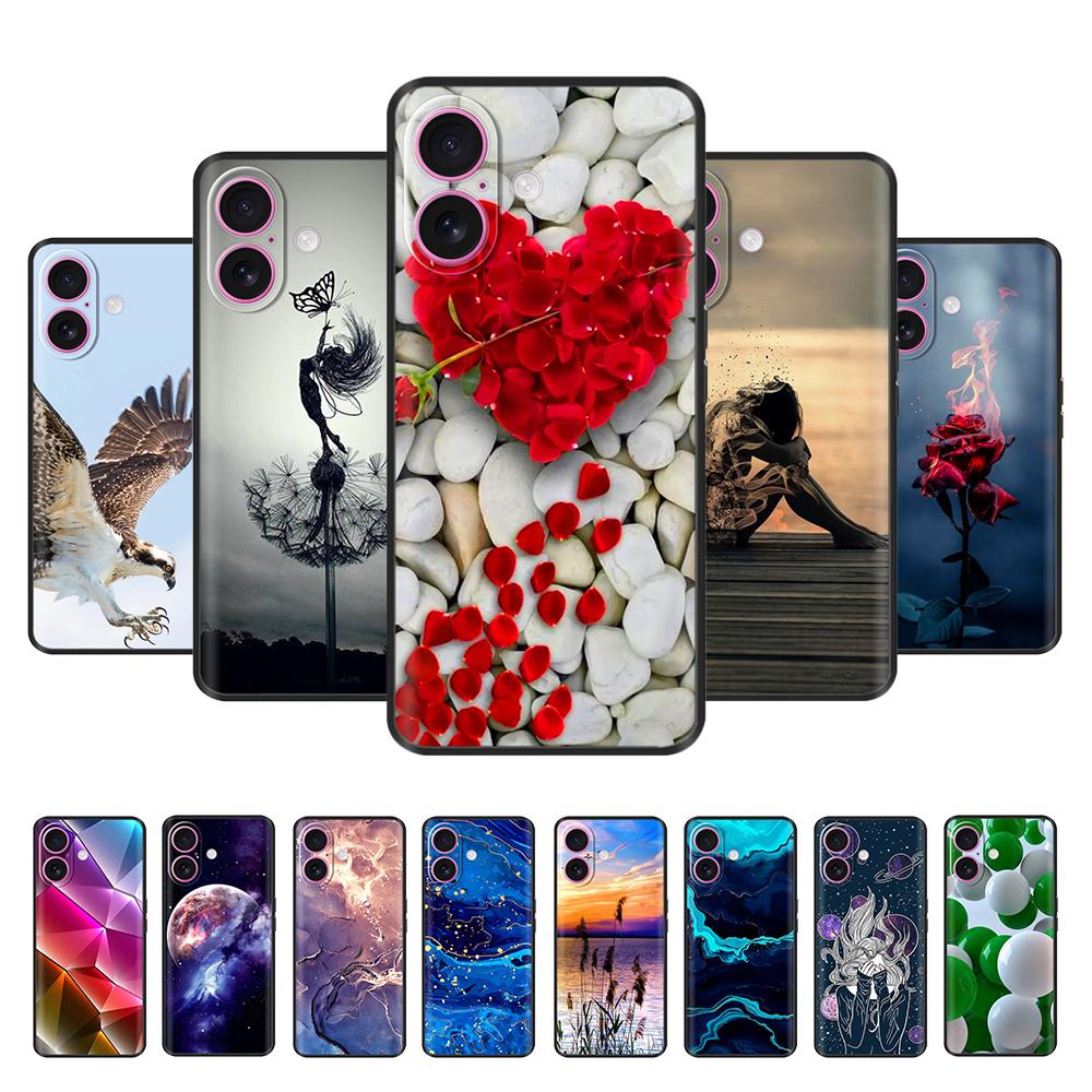 For iPhone 16 Case 16 Pro Silicon TPU Black Frosted Phone Cover For Apple iPhone 16 Pro Max Coque Bumper Shell for iPhone16 Plus