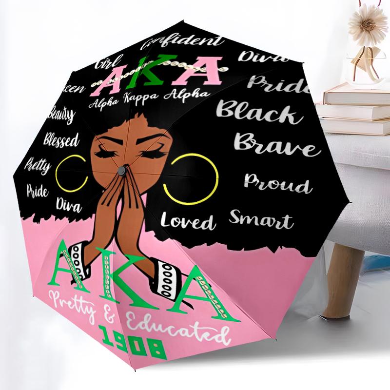 AKA logo2 Print Automatic Umbrella, 8 Rib Iron Frame, Plastic Handle, Suitable for Outdoor Travel &Daily , Ideal Gift
