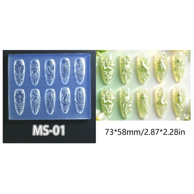 Silicone Nail Art Mold Flexible 3D Embossed Shaping Tool for DIY Nail Decoration, Salon Work and Small Craft Projects