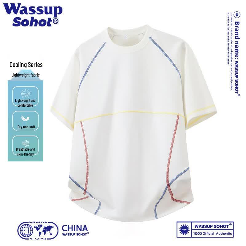 Wassup Sohot Men s Color Block Stitch Short Sleeve T-Shirt 3XL