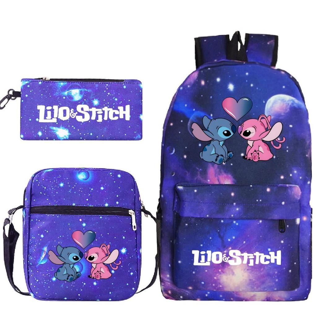 3 Piece School Backpack Set for Students Large Capacity Oxford Cloth Schoolbag with Shoulder Strap and Pencil Case