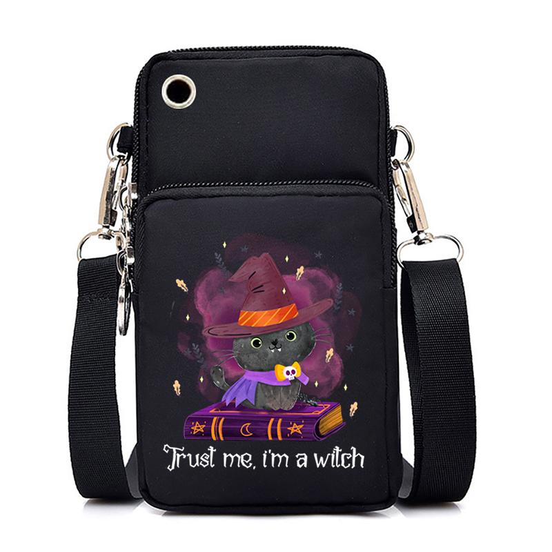 Ženy Mini taška na mobil Kreslená dýně Cat Crossbody Kabelky Halloween Muži Tote Peněženka Peněženka Taška přes rameno Kabelky pro teenagery
