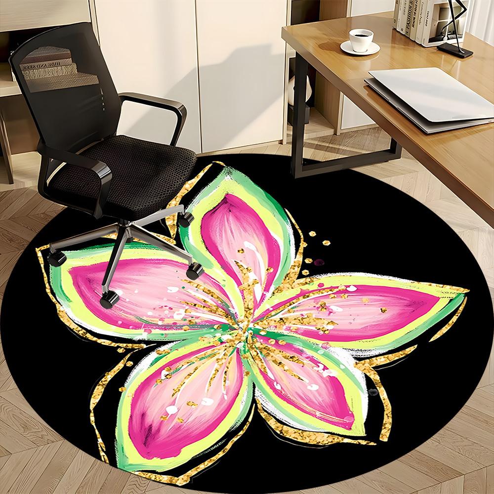 1pc Floral Bloom Office Round Area Rug, Indoor Mat Suitable For Office, Under Office Chairs Bedroom Living Room Home Decor, Room Deco