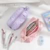 Puffer Leather Pencil Case For Women Vanilla Aesthetic Pencil Pouch With Zipper Stationery Make Up Storage Bag