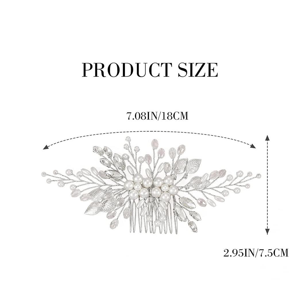 Yean Bride Leaf Bridal Hair Comb Pearl Wedding Hair Piece Rhinestone Hair Accessories for Women and Girls (Silver)
