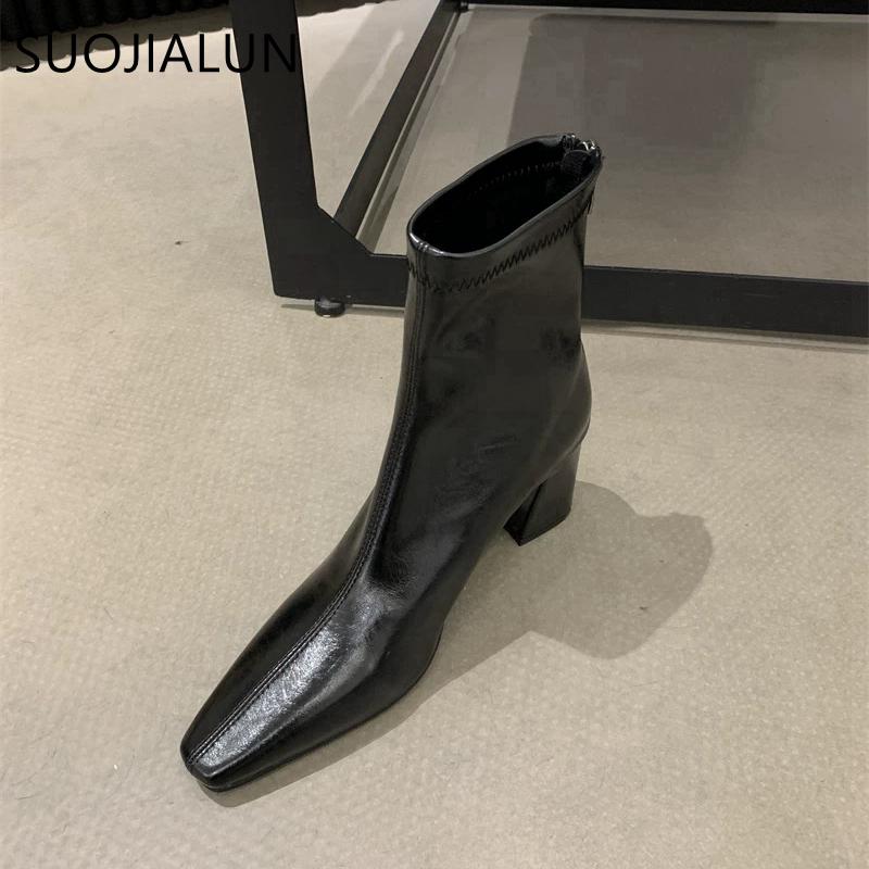 Fashion SUOJIALUN 2024 Winter New Brand Women Ankle Boots Fashion Square High Heel Ladies Elegant Dress Short Boot Round Toe Pumps Shoes
