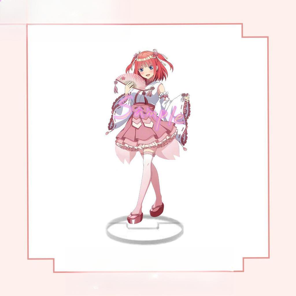 New "The Quintessential Quintuplets" 8CM Acrylic Stand Figurines In Cherry Blossom Miko Costumes: Ichika, Nino, Miku, Yotsuba, and Itsuki.