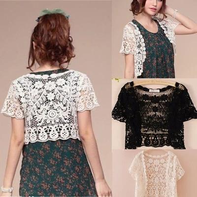 Heiße Spitze Weiß/Schwarz Braut Sommer Frauen Kurzarm Shrug Bolero Hochzeit Jacke Elegantes Cape