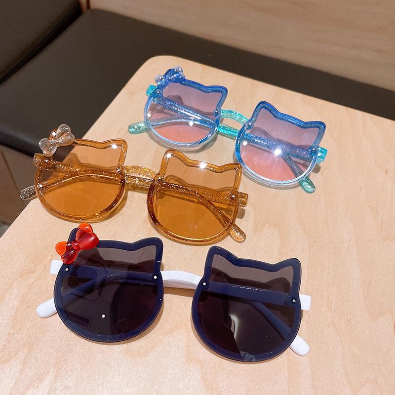 Ny Koreansk Stil Kattform Barns Söta Tecknade Solglasögon Barn Anti UV Glasögon Runda Färgglada Solglasögon