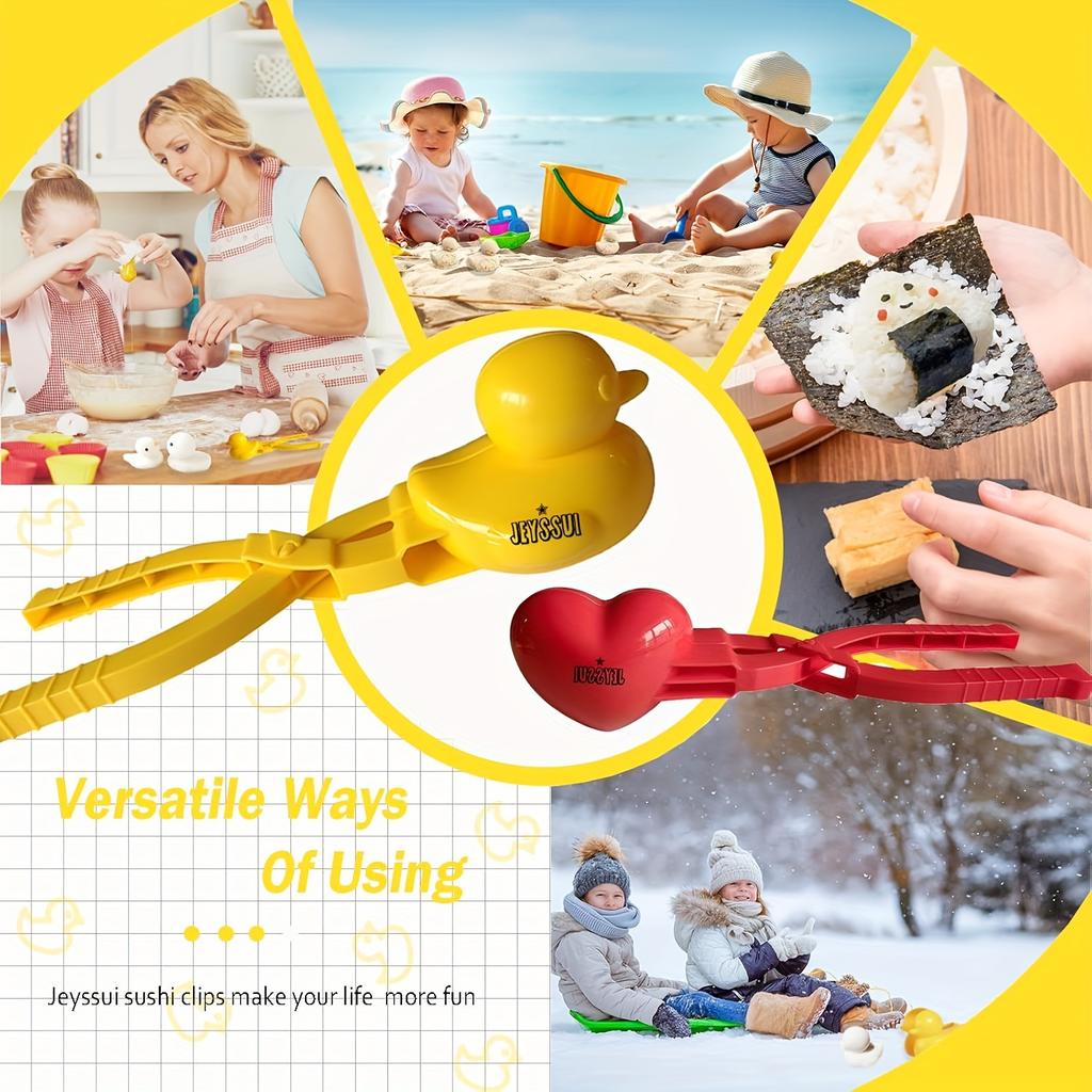 Duck Rice Mold - 2 Pack of Duck DIY Sushi Molds with Animal Shapes Clips for Rice, Mashed Potatoes, Snow, and More - Includes Poly Plastic Gloves