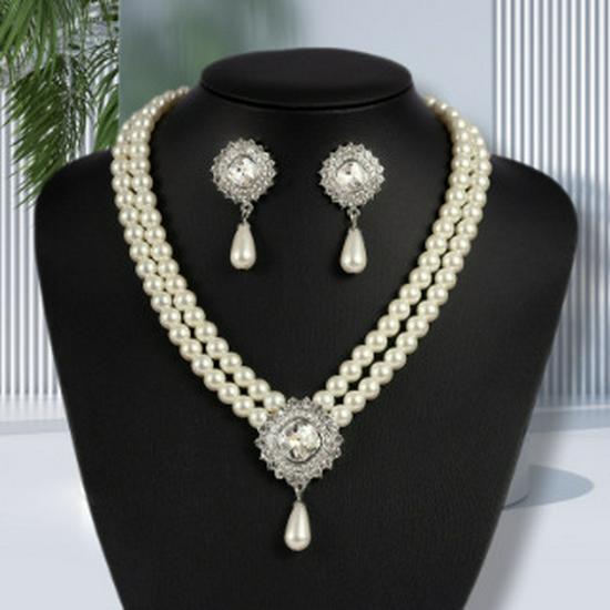 Elegant Multi-Layer Women's Pearl Necklace and Earring Set for Weddings and Banquets