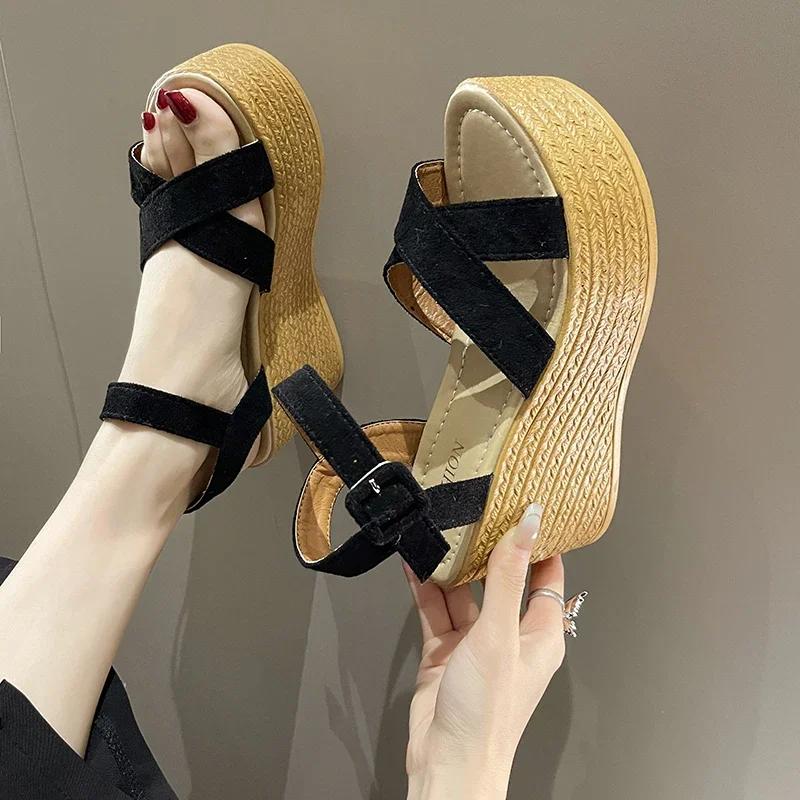 BCEBYL Wedge Heel Summer New Fashion Platform Thick Bottom Buckle Casual Comfortable Walking Shoes Sandals for Women