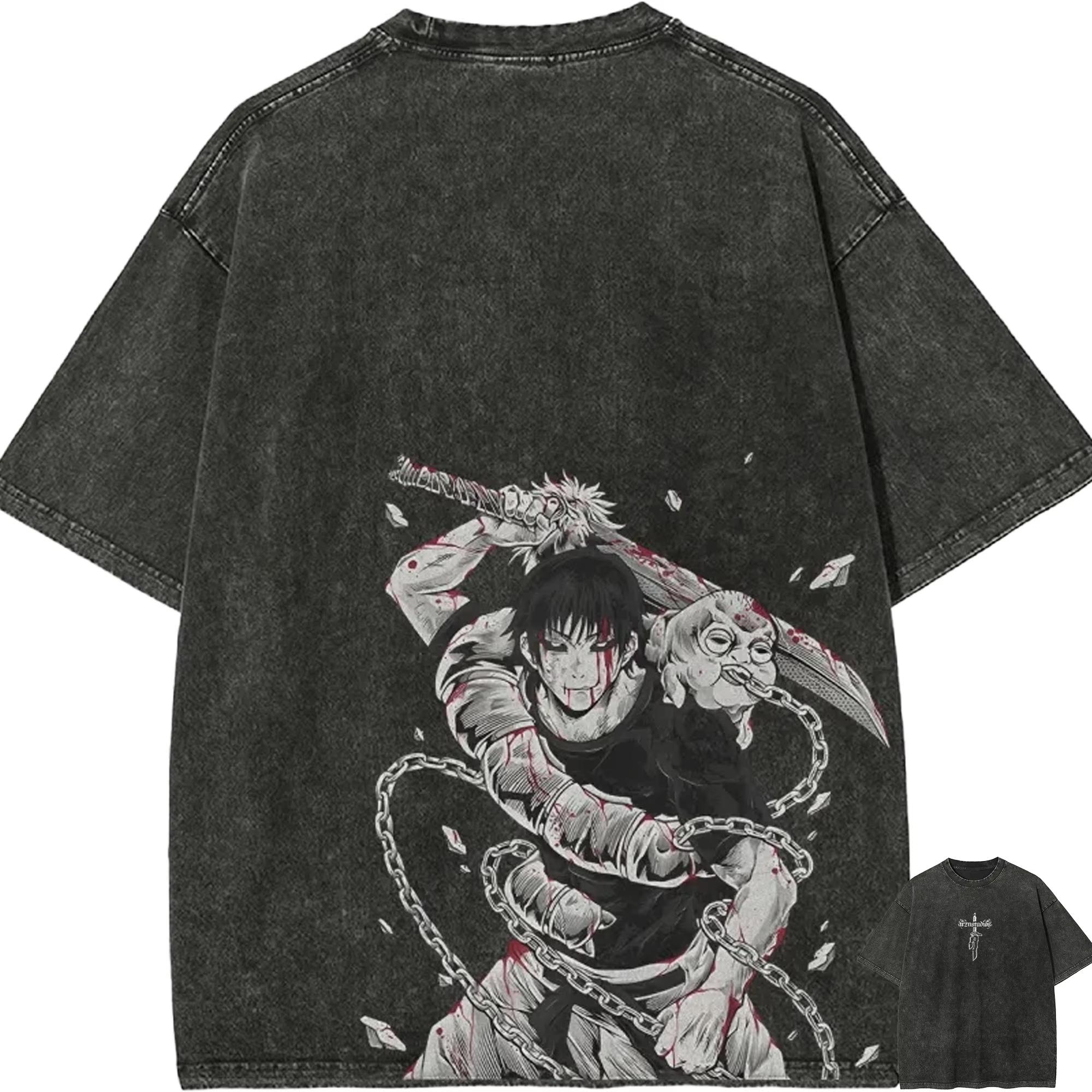 

Jujutsu Kaisen Toji Fushiguro T Shirt Men Sorcerer Killer Vintage Acid Wash Streetwear Retro Japanese Anime Tees Summer S