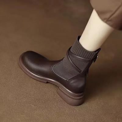 2024 Female Shoes Ankle Women's Boots Classics Modern Boots Women Stretch Slip On Round Toe Low Heel Belt Buckle Shoes