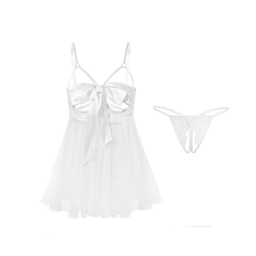 Bowknot Camisole Nightwear Transparent Mesh Nightdress Comfortable Lace Nightgown  Women