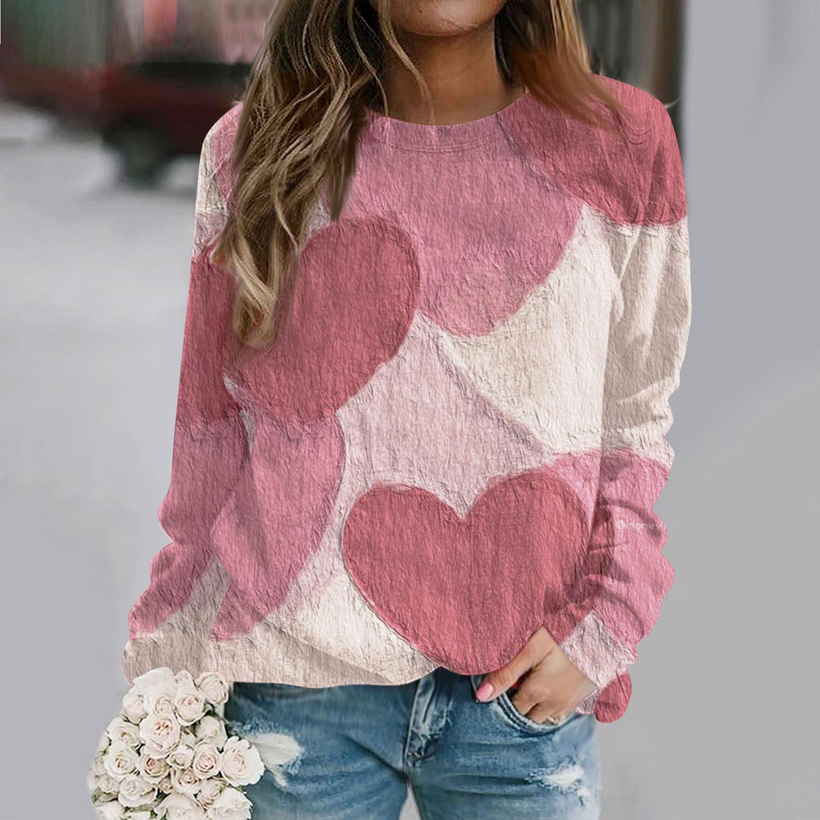 

Рубашки с длинным рукавом для женщин, легкие свободные пуловеры с круглым вырезом и принтом ко Дню святого Валентина XXL