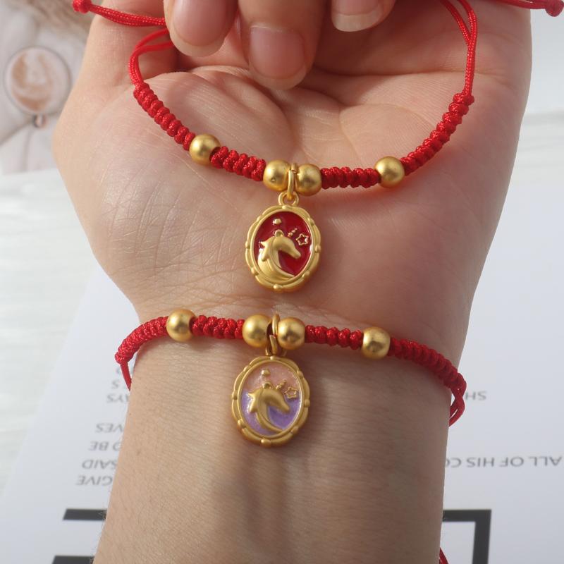 2026 Horse Year Lucky Red Rope Bracelet Chinese Style Zodiac Horse Braided Bracelet Women Fashion Jewelry