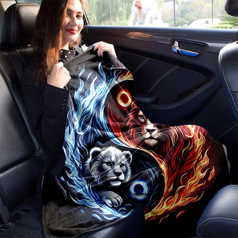1pc Yin Yang Lions Blanket, Soft Warm Throw for Home Decor, Gift Idea, Living Room, Travel, Camping, Car Blankets