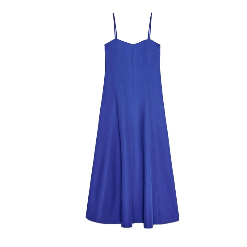 Summer New Product Women's Clothes Cotton A- Line Hem V Neck Sleeveless Poplin Strap Length Dress 2973654