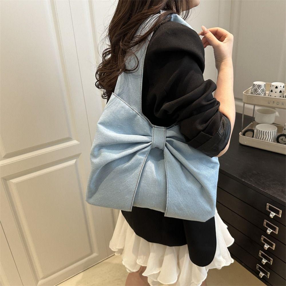 Lightweight Bow Denim Bag Casual Women's Tote Bag Trendy Bow Shoulder Bag  Girls