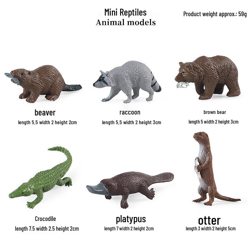 Miniatur-Dschungeltier-Simulationsspielzeug-Set: Reh, Fuchs, Eichhörnchen, Elch, Waschbär, Schwein, Kaninchen