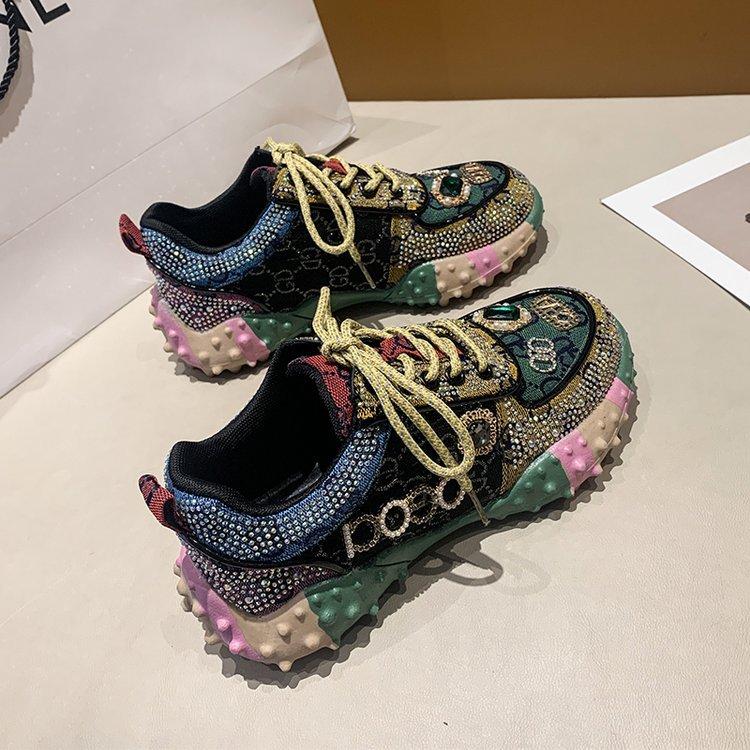 Fashion European Station Low-top Rhinestone Durian Shoes for Women 2024 New Flat Sole Shoes with Diamond for Women Casual Sports Shoes