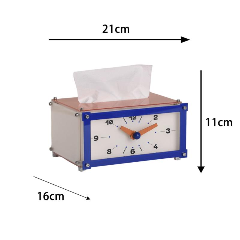 

Acrylic Table Clocks Restaurant Multifunctional Tissue Box Living Room Desk Clocks Office Desktop Watch with Storage Box