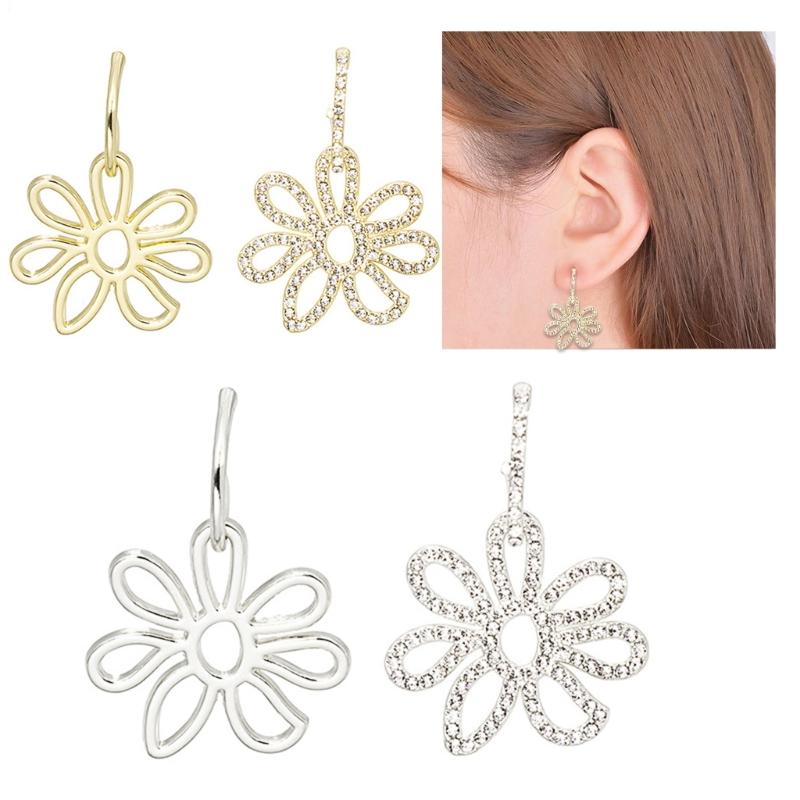 Asymmetric Dangle Earrings Unique Hollow Flower Drop Earrings Statement Jewelry Fashion Simple Small Hoop Earrings