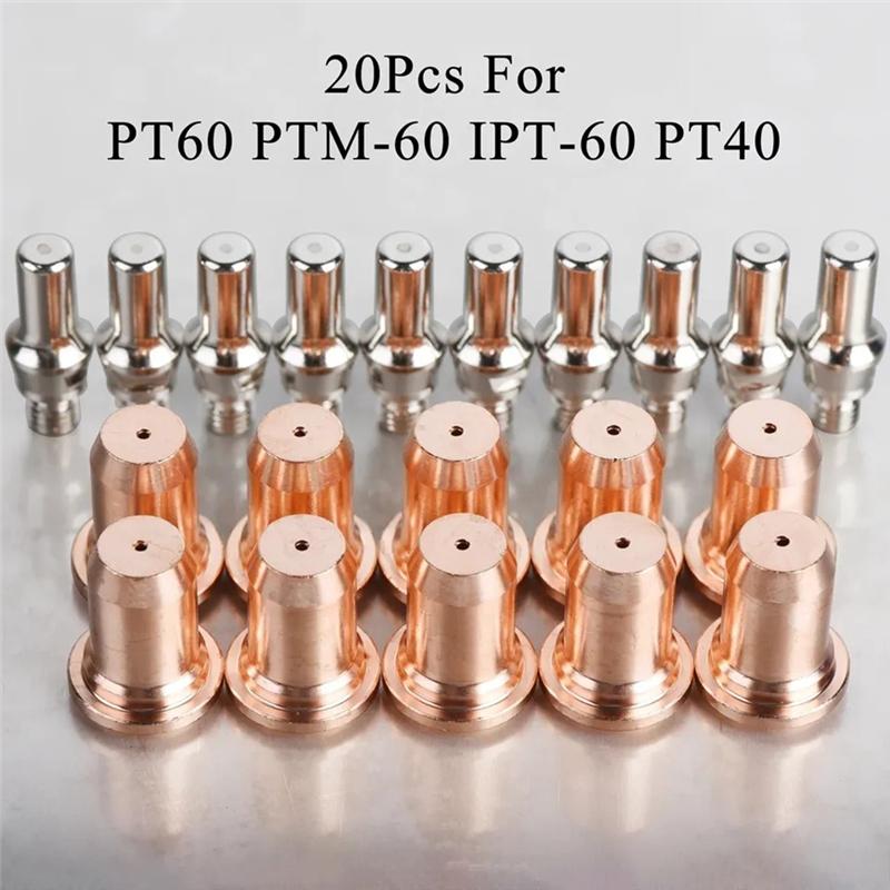 B97A-20PCS IPT-60 PT-60 IPT-40 PT40 Electrode 52582 Nozzle 51313P Fit Plasma Cutter Torch Consumables, Nozzle