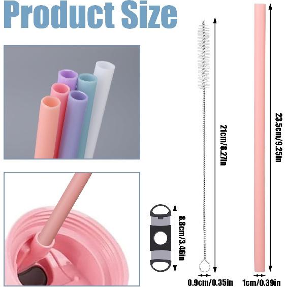 6pcs Replacement Straws for Owala FreeSip 24oz 32oz, 6 Colors Reble Plastic Straws with Cleaning Brush & Cutting Tool Water Bottle Tumbler