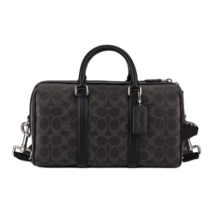 Coach Men's Black Venturer 27 Logo Charm Adjustable Detachable Shoulder Strap Faux Leather And Cowhide Crossbody Tote Bag Large Handbags Cbn94-Svyzk