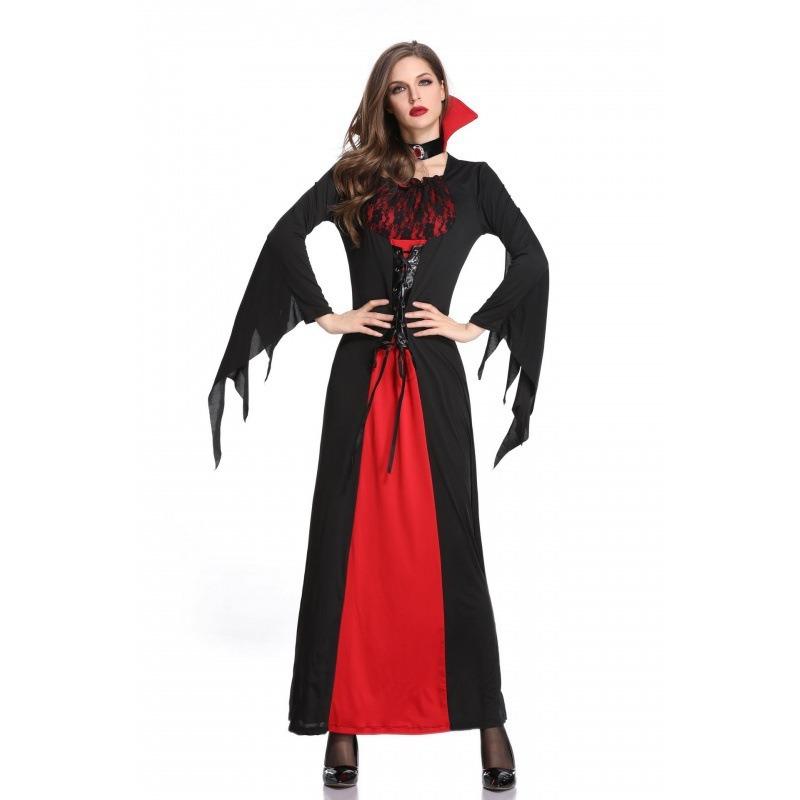 Halloween Vampire Witch Dress Goth Witch Costume Black and Red Temperament Muse Queen Costume