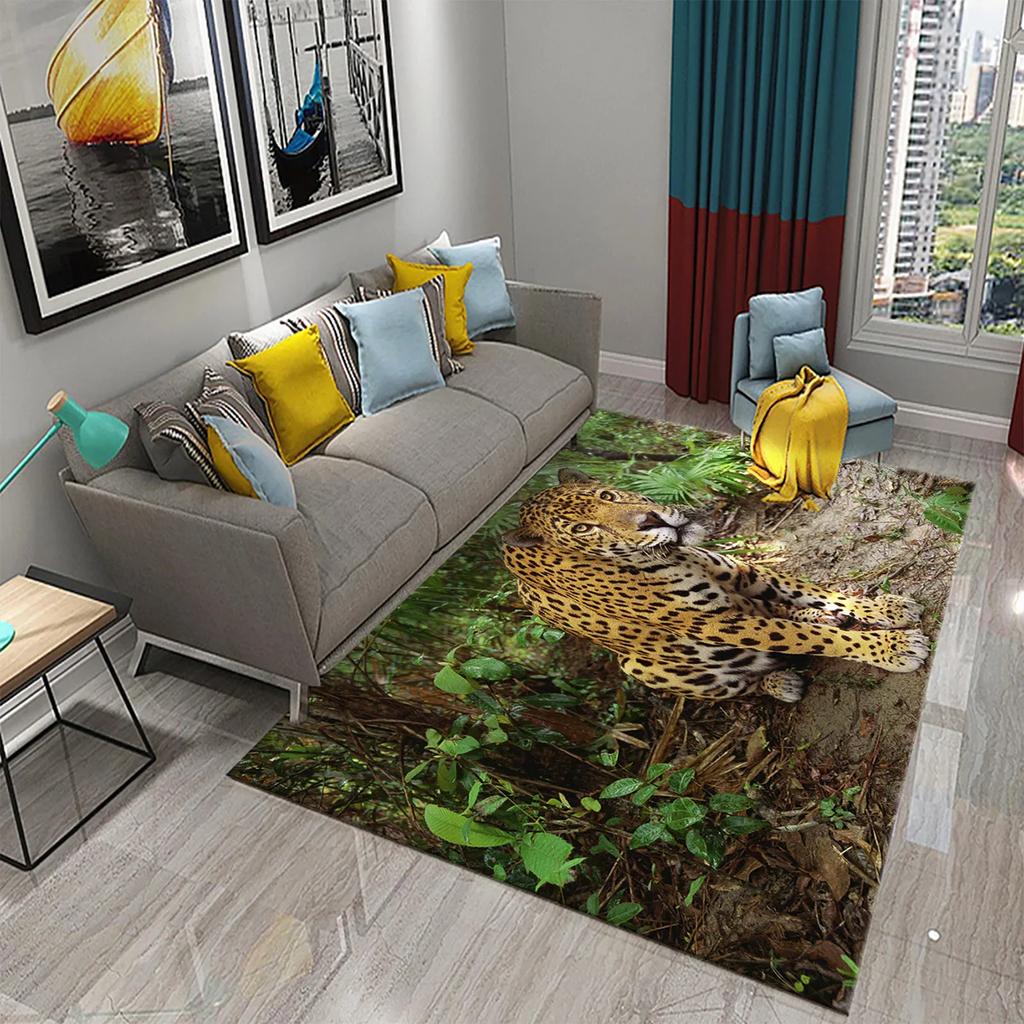 3D Leopardenteppich für Schlafzimmerteppich Rutschfester Teppich Bodenmatte Wohnzimmer Bodenbereichsmatten Küchenteppich Bettvorleger Heimdekoration