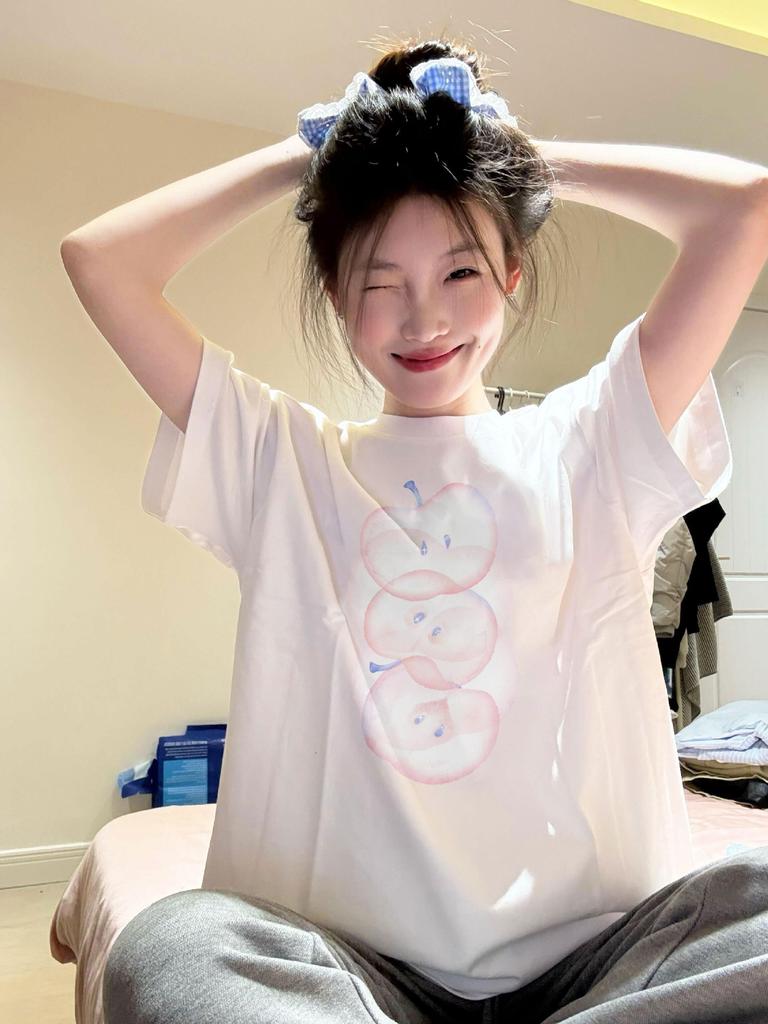 pure cotton white short-sleeved t-shirt women's summer new design sense niche American loose large size fat mm half-sleeved top