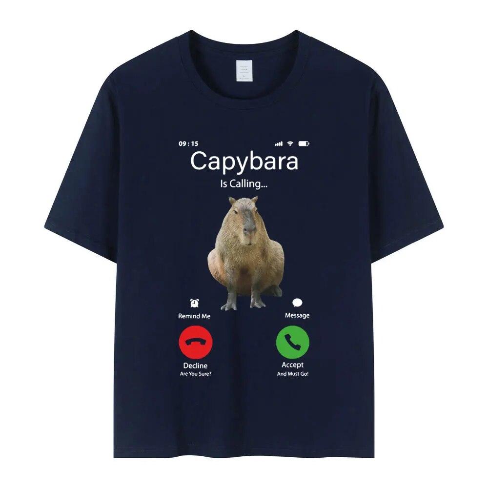 Camiseta divertida de Capybara Calling, regalo para amantes, camisetas con estampado de Cavy y roedores más grandes, camisetas informales de moda de verano de gran tamaño, Unisex