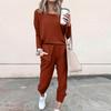 Sets For Women 2 Piece Round Neck Long Sleeve Shirts Colid Sweatpants Pocket Sets