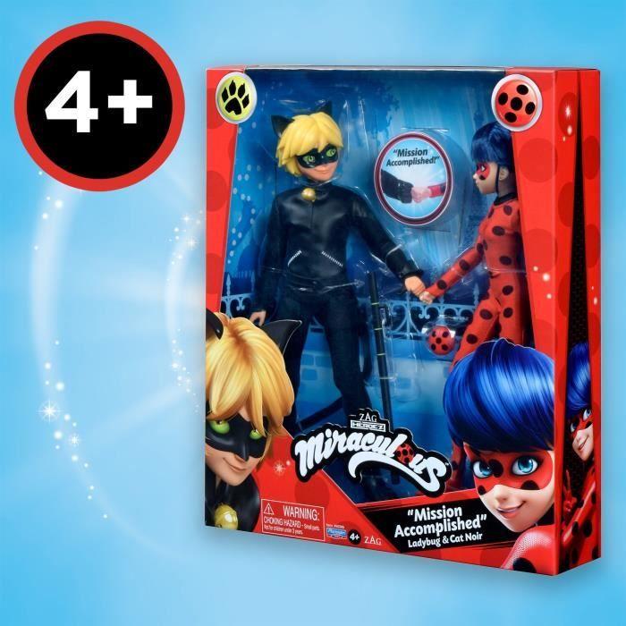 Pack de 2 poupées mannequin 26 cm miraculous ladybug - revivez les aventures de ladybug et chat noir