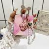 3D Silver Edged Ring Wrist Strap Retro Mouse Phone Case with Pearl Bracelet for Samsung Galaxy Z Flip 7 FE 6 5 4 3 Flip7