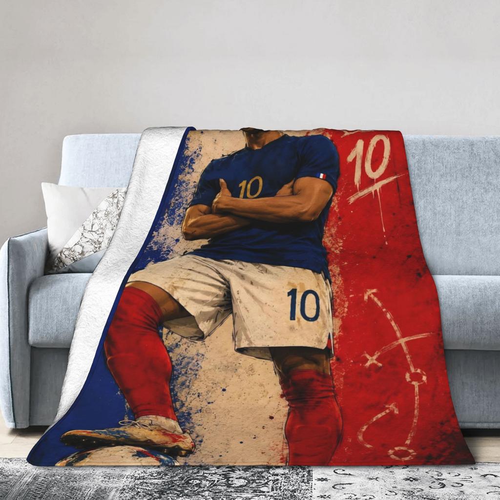 Mbappes Fußball Flauschige Decke Frankreich Fußball Personalisierte Überwurfdecke für Zuhause 200x150cm Plüsch Dünne Steppdecke
