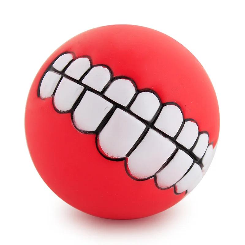 Squeaky Dog Toys for Aggressive Chewers Interactive Puppy Ball with Funny Teeth Design Durable Silicone Chew Toy for Small