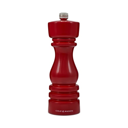 Cole & Mason Salt Mill, London, 18cm, Red, Manual, Wooden, Ceramic Blade, Non-Slip, Flavor-Safe