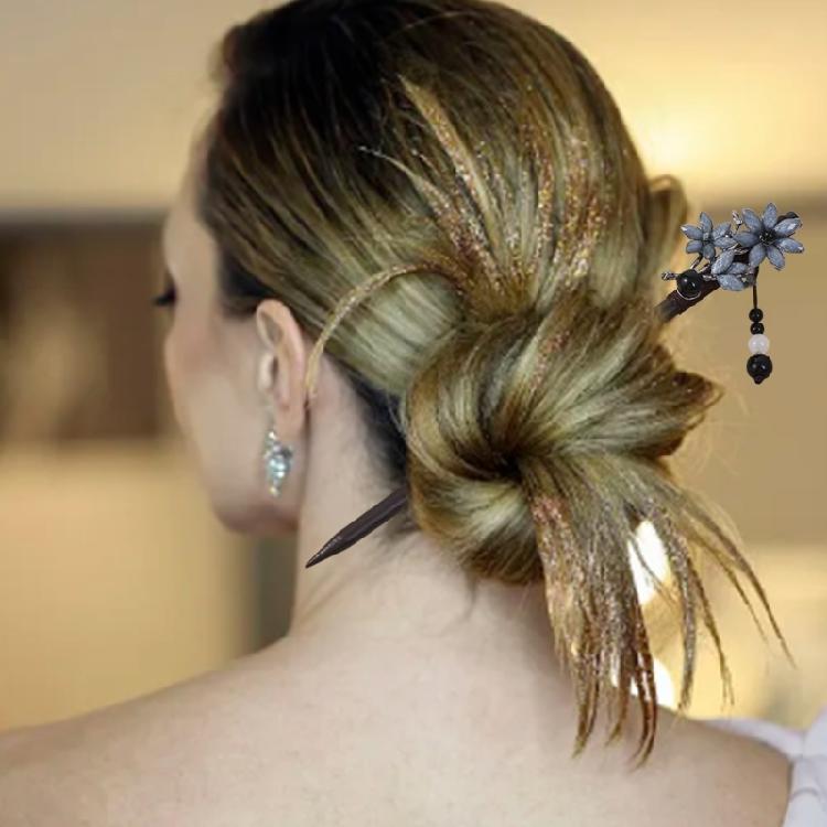 4 szt. Tradycyjne chińskie drewniane patyczki do włosów z eleganckimi kwiatowymi i frędzelkowymi detalami, akcesoria do włosów na każdą okazję